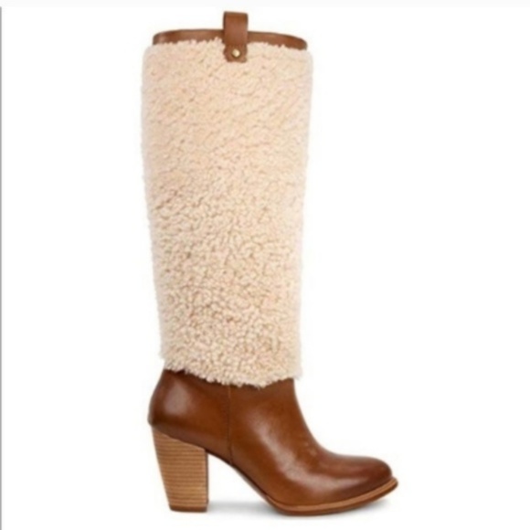 NWT Camel Champagne Ugg Ava Leather Shearling Boot - Picture 5 of 7